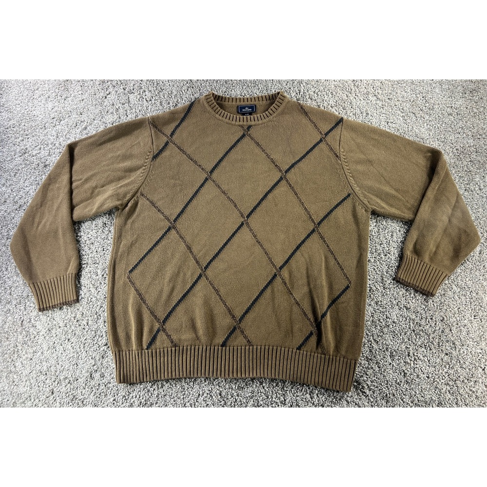 Vtg Dockers Mens XL Brown Argyle Cotton Knit Crew Neck Pullover Sweater